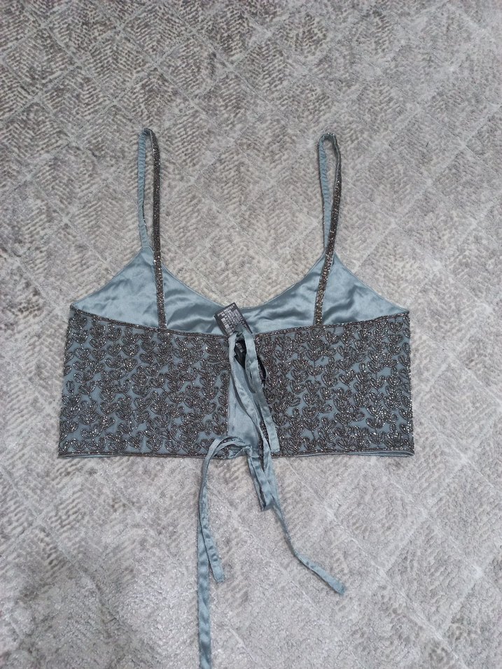 Gri Nakışlı Dantel Detaylı Mini Büstiyer - Görsel 2