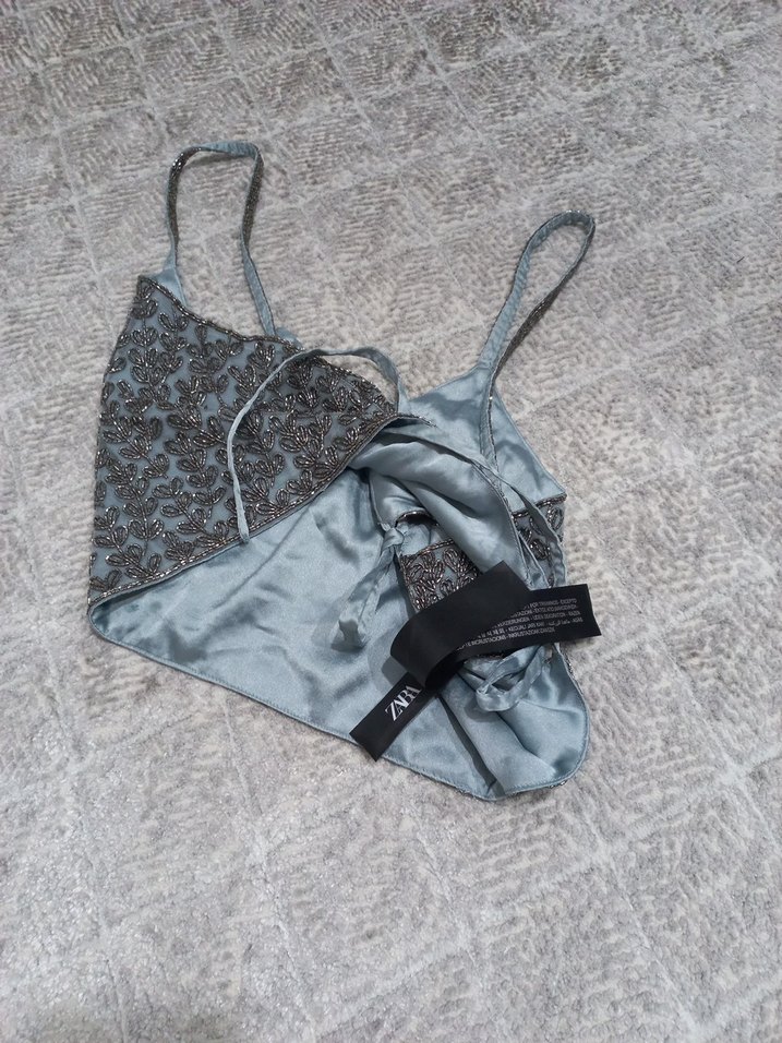 Gri Nakışlı Dantel Detaylı Mini Büstiyer - Görsel 3