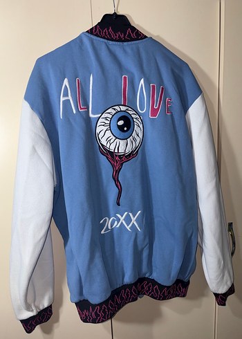 Mavi Baskılı Düğmeli Street Wear unisex Ceket - Görsel 2