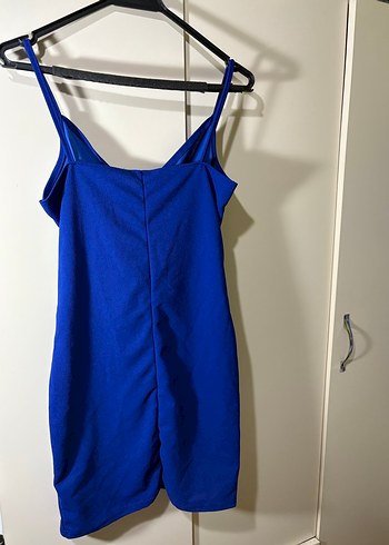 Mavi Drapeli Midi Sırtı Açık Kadın Elbise - Görsel 2