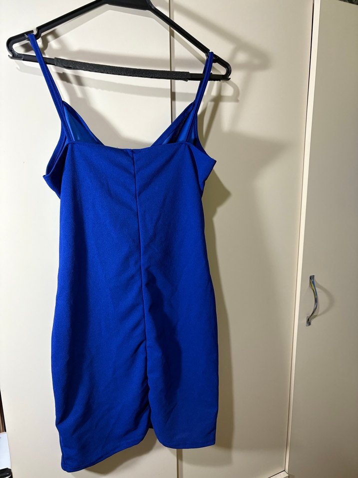 Mavi Drapeli Midi Sırtı Açık Kadın Elbise - Görsel 2