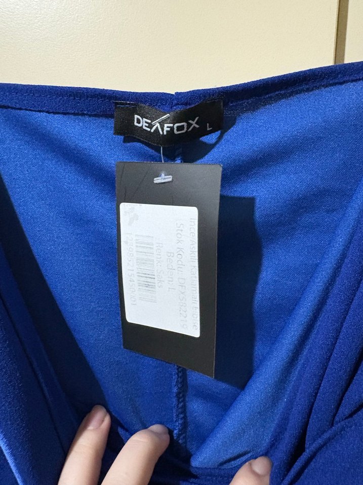 Mavi Drapeli Midi Sırtı Açık Kadın Elbise - Görsel 3