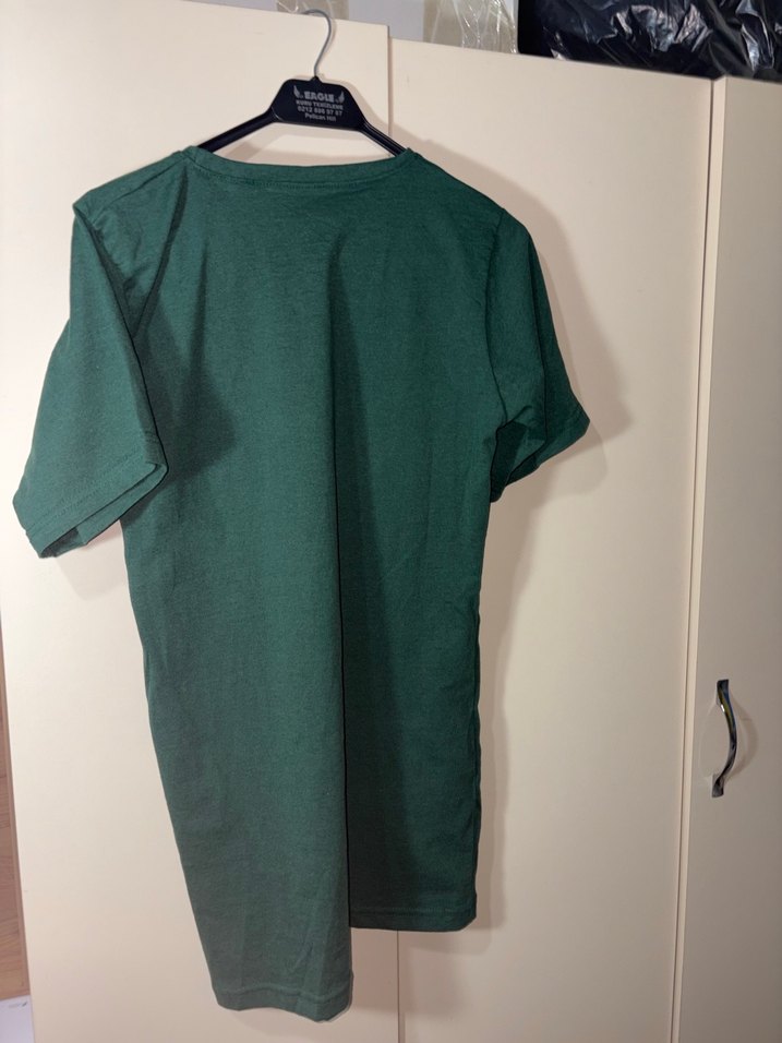 Koyu Yeşil Keten Salaş Tişört - Görsel 2