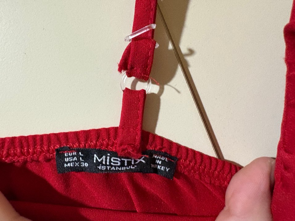 Kırmızı Drapeli İnce Askılı Mini Elbise - Görsel 3