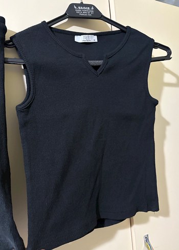 Siyah Kolsuz V Yaka Keten Kadın takım - Görsel 5