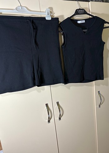 Siyah Kolsuz V Yaka Keten Kadın takım - Görsel 7