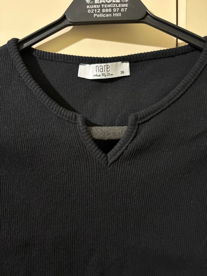 Siyah Kolsuz V Yaka Keten Kadın takım - Görsel 4