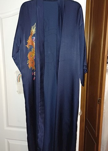 Nakışlı Lacivert Kadın Uzun Kimono - Görsel 3