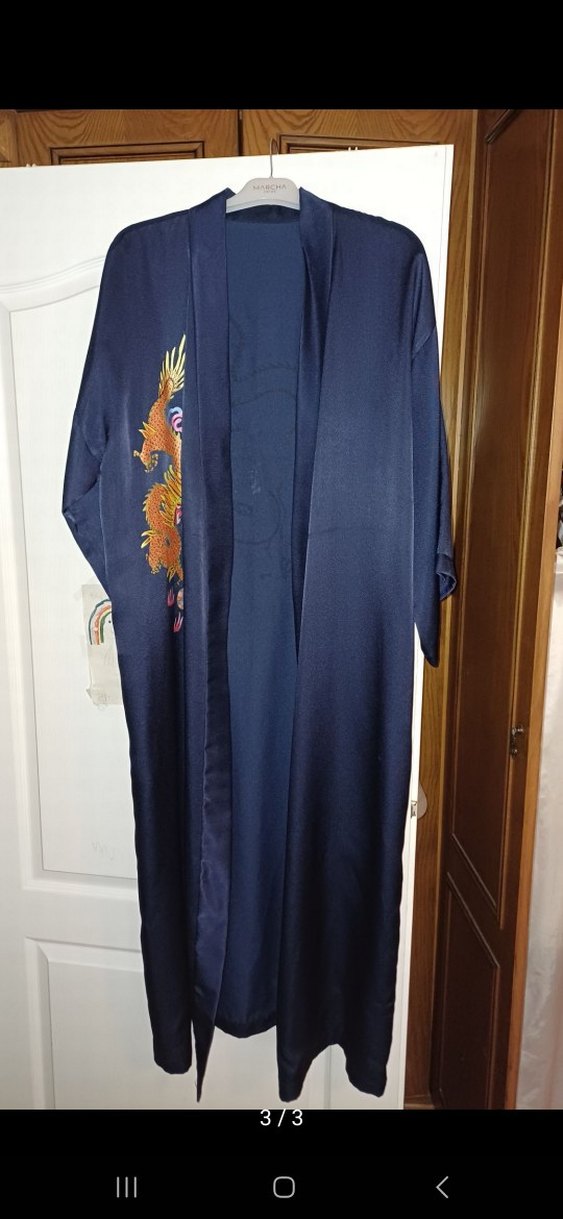 Nakışlı Lacivert Kadın Uzun Kimono - Görsel 3