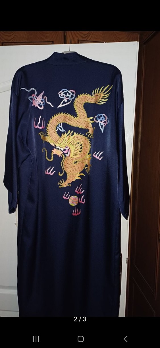 Nakışlı Lacivert Kadın Uzun Kimono - Görsel 2