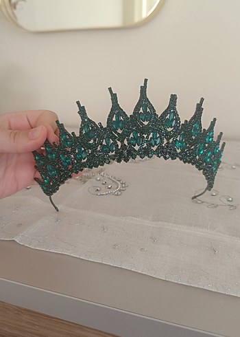 Yeşil Payetli Kadın kına nişan gelin taç - Görsel 2