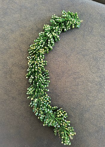 Boncuk Detaylı Yeşil Örgü Saç Aksesuarı gelin kına tacı - Görsel 2