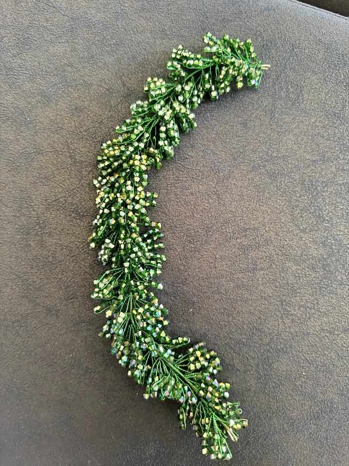 Boncuk Detaylı Yeşil Örgü Saç Aksesuarı gelin kına tacı - Görsel 2