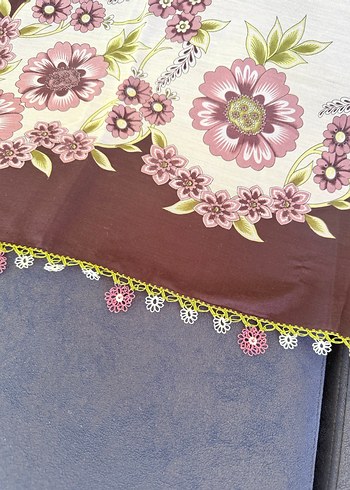 Çiçek Desenli Dantelli Bohem Kadın Fuları çeyizlik yazma - Görsel 3