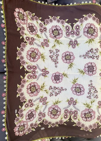 Çiçek Desenli Dantelli Bohem Kadın Fuları çeyizlik yazma - Görsel 2