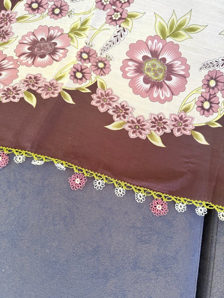 Çiçek Desenli Dantelli Bohem Kadın Fuları çeyizlik yazma - Görsel 3