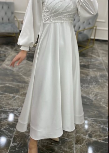 Gri Uzun Drapeli Kadın Abiye Elbise - Görsel 2