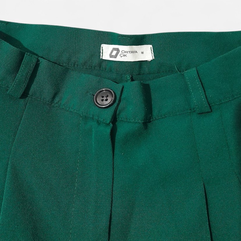 Yeşil Pileli Palazzo Pantolon - M - Görsel 3