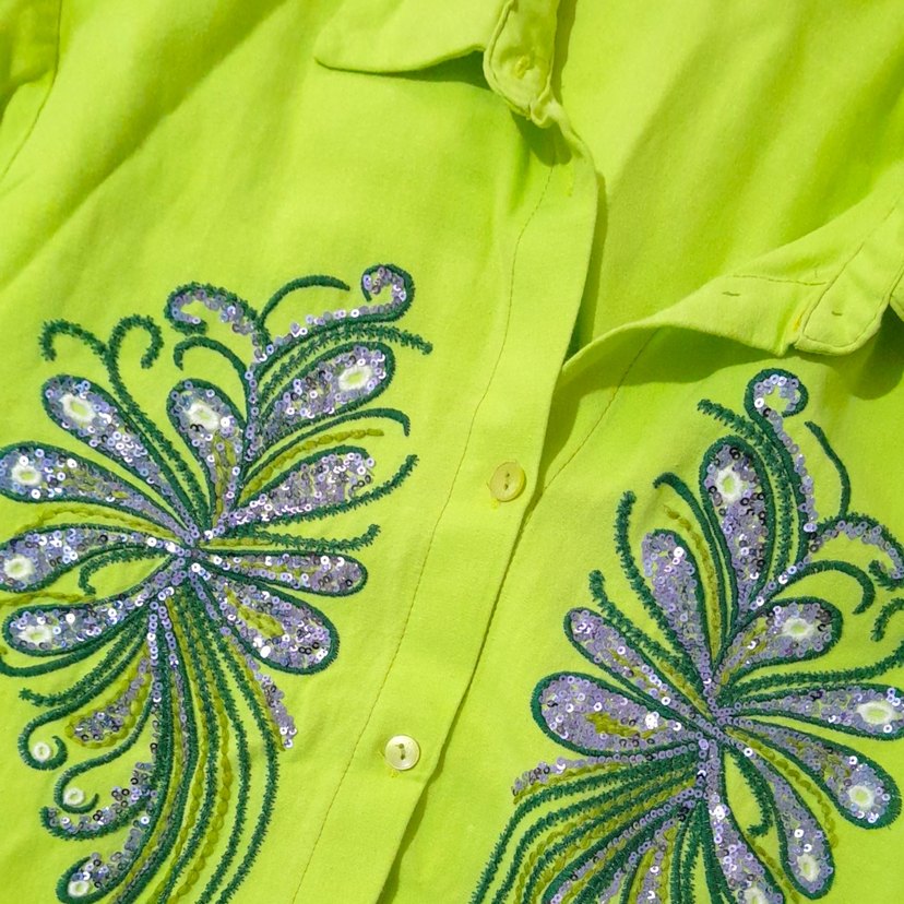 Nakışlı Fıstık Yeşili Gömlek (S/M Beden) - Görsel 3