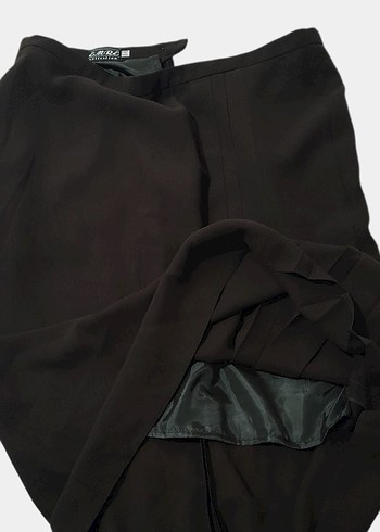 Zamansız Koyu Kahve Piliseli Kumaş Etek - Görsel 5