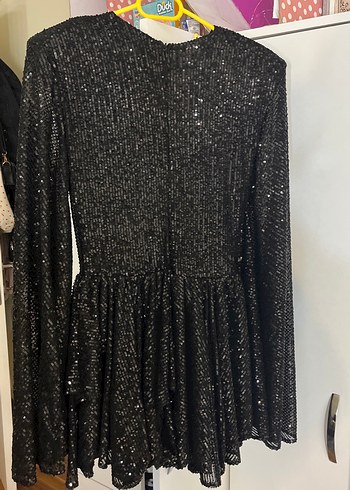 Yılan Desenli Siyah Uzun Kollu Kadın Abiye Elbise - Görsel 2