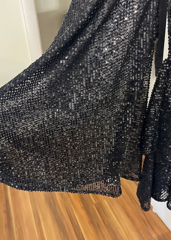 Yılan Desenli Siyah Uzun Kollu Kadın Abiye Elbise - Görsel 3