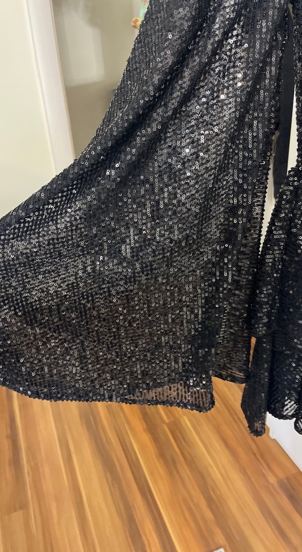 Yılan Desenli Siyah Uzun Kollu Kadın Abiye Elbise - Görsel 3