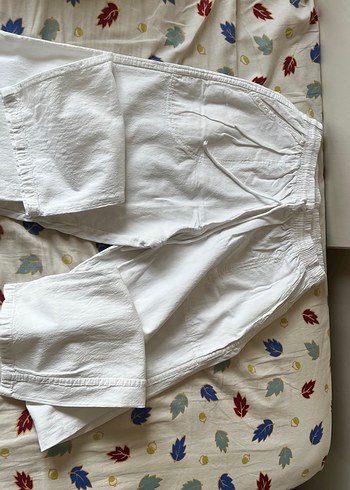 Beyaz Keten Salaş Midi Pantolon - Görsel 2