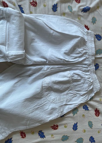 Beyaz Keten Salaş Midi Pantolon - Görsel 3