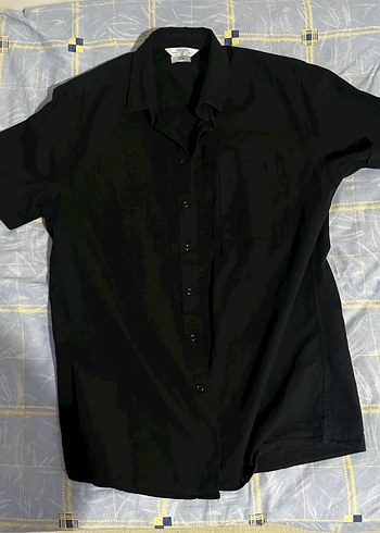 Erkek Siyah Kısa Kollu Keten Gömlek - Görsel 2