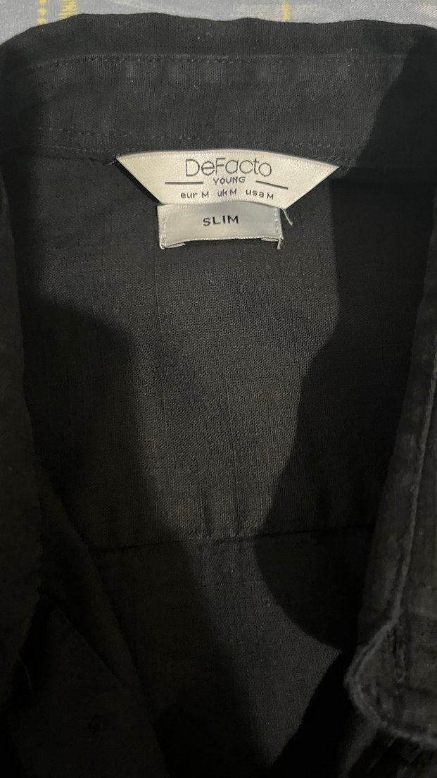 Erkek Siyah Kısa Kollu Keten Gömlek - Görsel 3