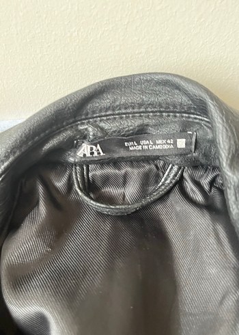 Zara Siyah Deri Biker Ceket, Fermuarlı, Notch Yaka L beden - Görsel 3