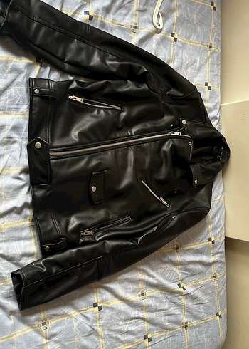 Zara Siyah Deri Biker Ceket, Fermuarlı, Notch Yaka L beden - Görsel 6