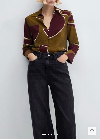 Bordo Haki Desenli Düğmeli Kadın saten Gömlek - Görsel 2