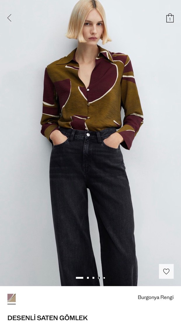 Bordo Haki Desenli Düğmeli Kadın saten Gömlek - Görsel 2