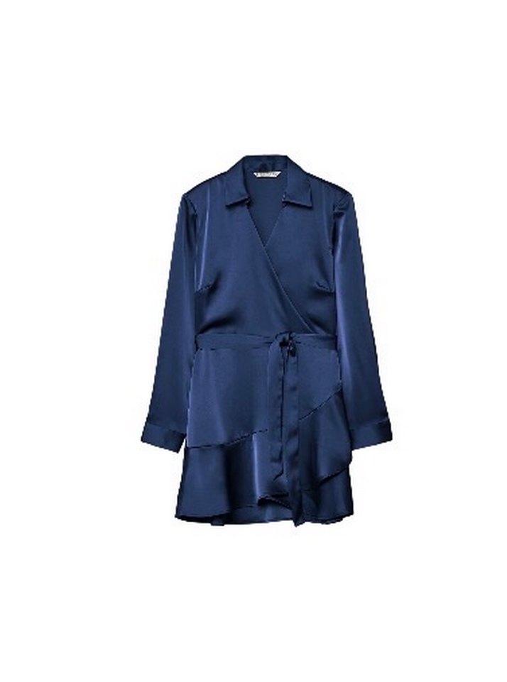 Lacivert Mini  V Yaka Kadın Saten Elbise - Görsel 3