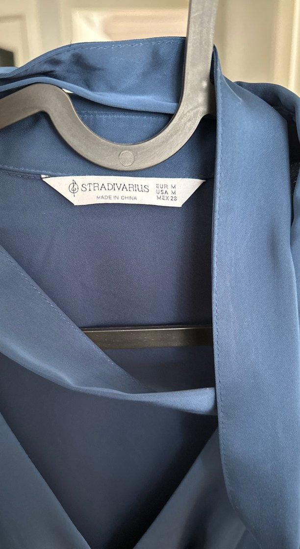 Lacivert Mini  V Yaka Kadın Saten Elbise - Görsel 2