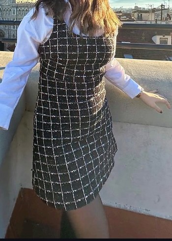 Siyah kareli tüvit Elbise - Görsel 3