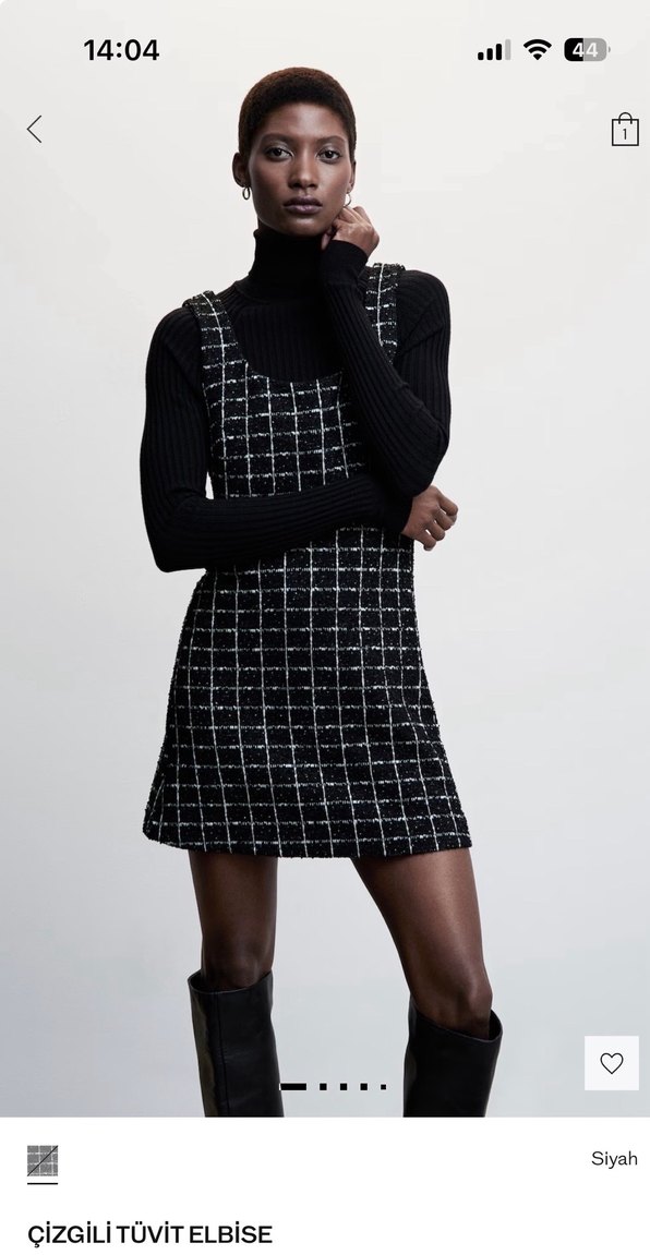Siyah kareli tüvit Elbise - Görsel 2