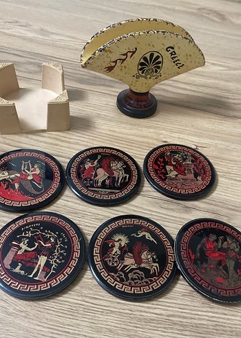 Antik Yunan Temalı Altın Desenli Bardak Altlıkları - Görsel 5