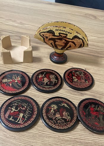 Antik Yunan Temalı Altın Desenli Bardak Altlıkları - Görsel 6