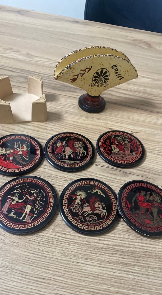 Antik Yunan Temalı Altın Desenli Bardak Altlıkları - Görsel 5