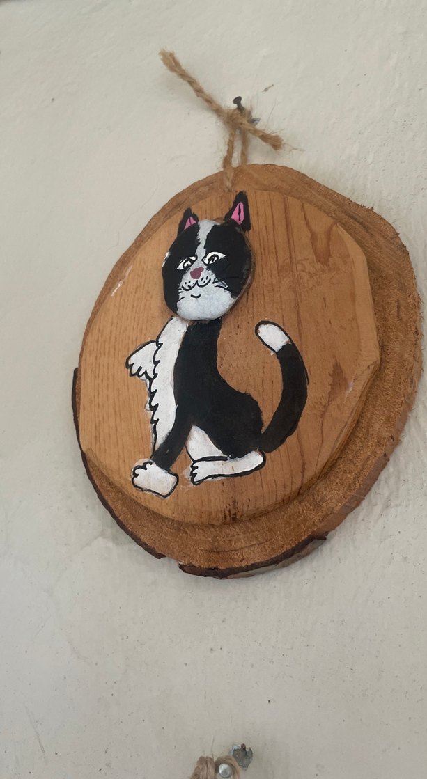 Ahşap Üzerine El Boyaması Kedi Figürü - Görsel 2