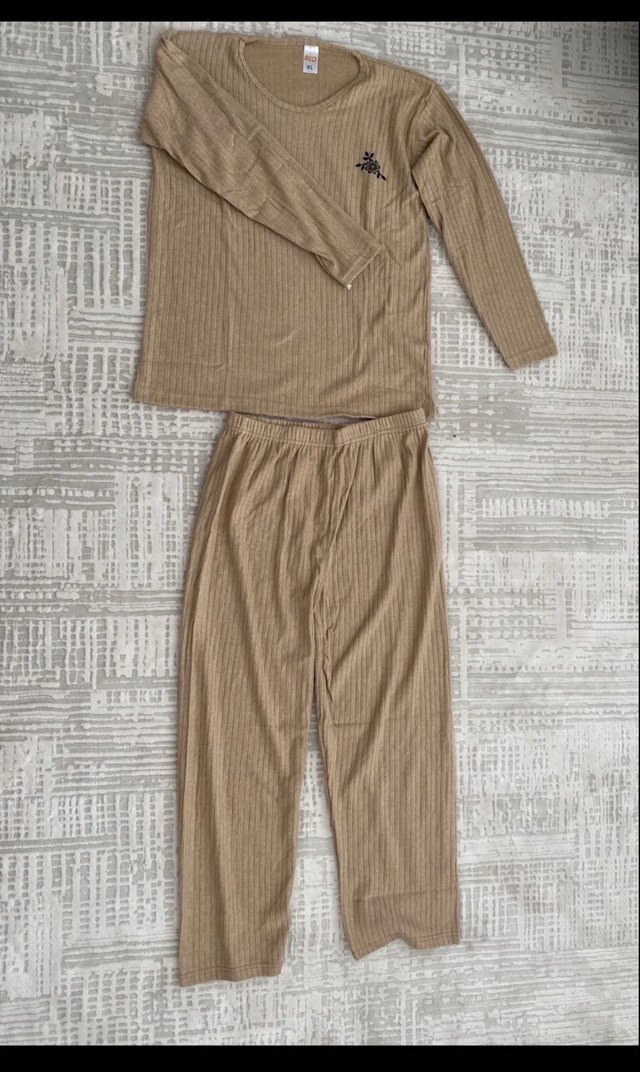 Bej Uzun Kollu Rahat Kadın Pijama Takımı - Görsel 2