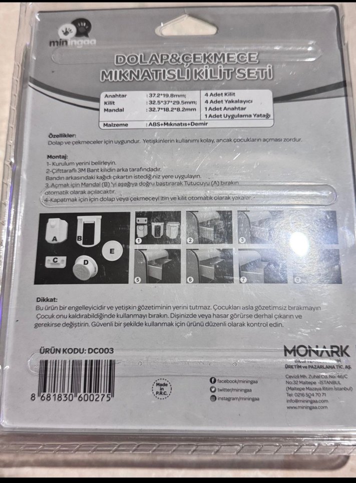 Beyaz Dolap ve Çekmece Mıknatıslı Kilit Seti - Görsel 3