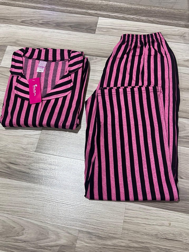 Pembe Çizgili Kadın Uzun Kollu Pijama Takımı - Görsel 3