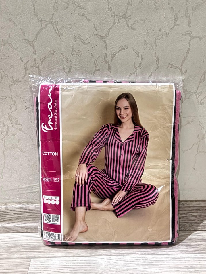 Pembe Çizgili Kadın Uzun Kollu Pijama Takımı - Görsel 2