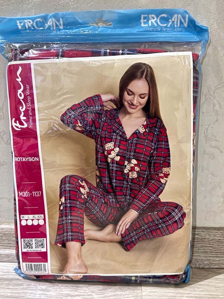 Bordo Uzun Kollu Ayıcık Desenli Kadın Pijama Takımı - Görsel 2