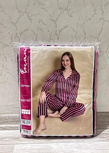 Pembe Siyah Çizgili Kadın Pijama Takımı - Görsel 2