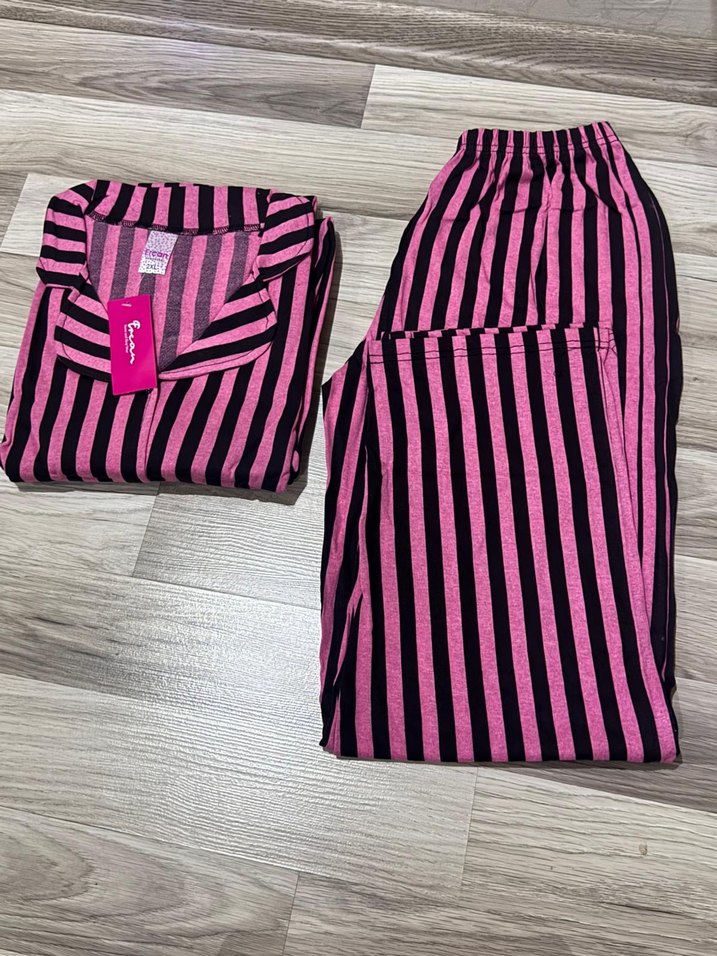 Pembe Siyah Çizgili Kadın Pijama Takımı - Görsel 3